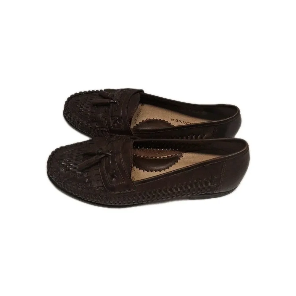 STACY ADAMS 25349 BROWN TASSELED WOVEN LEATHER SLIP ON MENS Size 9 SHOES